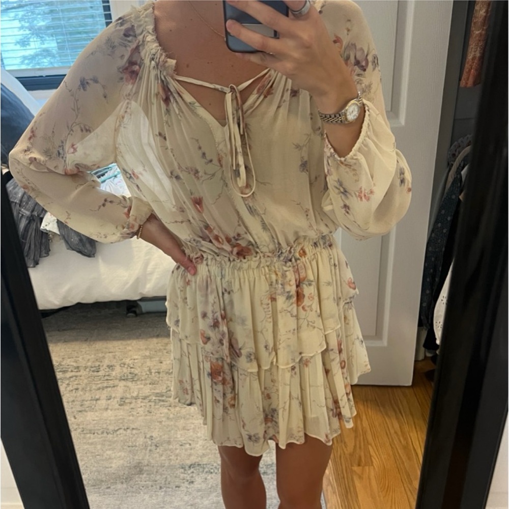 LoveShackFancy Cream Floral Mini Dress